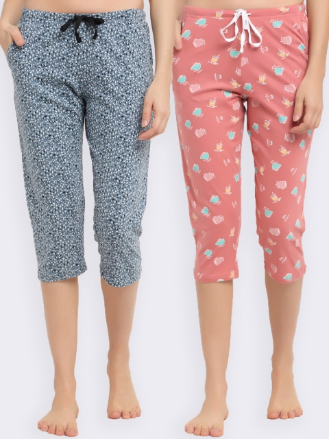 

Kanvin Women Pack Of 2 Printed Cotton Lounge Pants, Coral