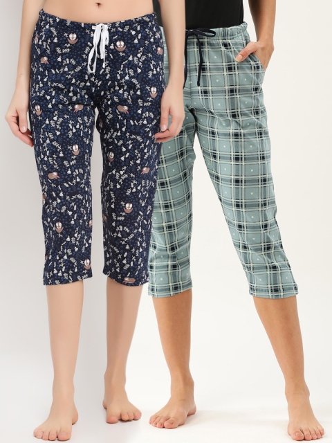 

Kanvin Pack Of 2 Women Blue Printed Lounge Pants