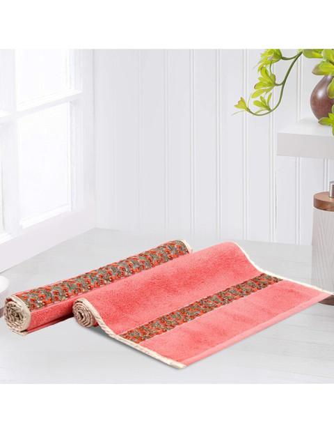 

LUSH & BEYOND Set Of 2 Orange & Green Printed 500 GSM Pure Cotton Hand Towels