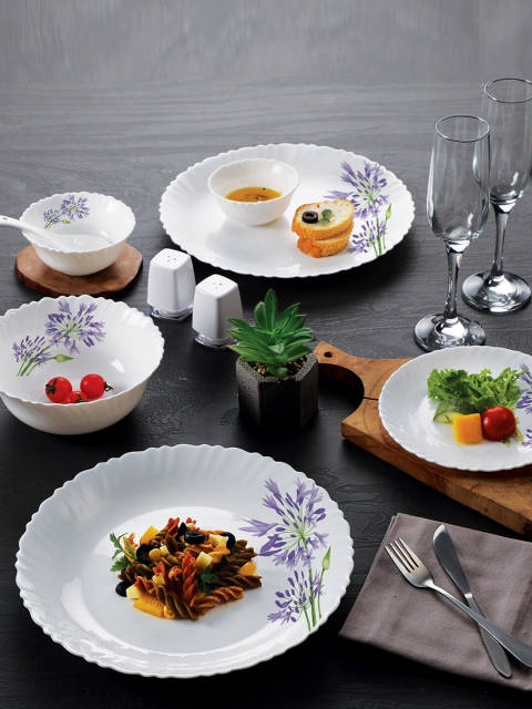 

Cello White Set of 20 Dazzle Purple Dinnerware