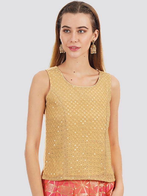 

Ethnicity Gold-Toned Sequin Sleeveless Top