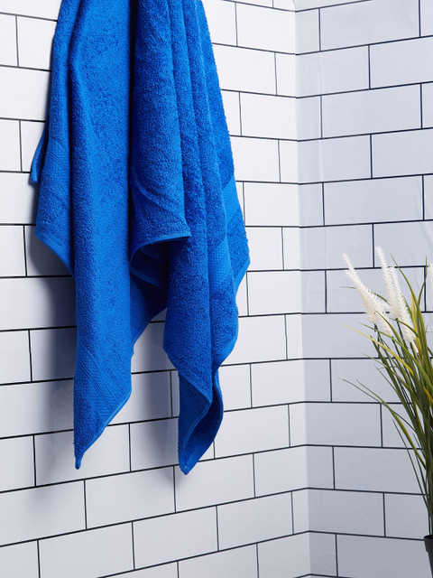 

SPACES Blue Solid 450 GSM Pure Cotton Highly Absorbent Bath Towel