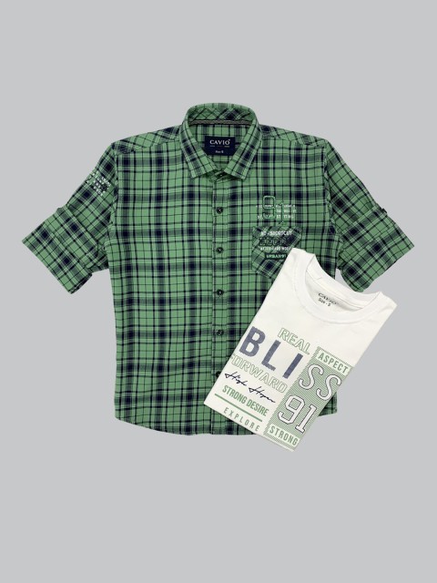 

CAVIO Boys Green Tartan Checks Checked Casual Shirt