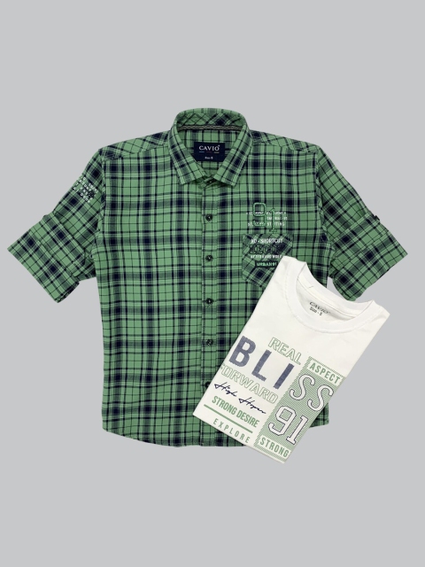 

CAVIO Boys Green Tartan Checks Checked Casual Shirt