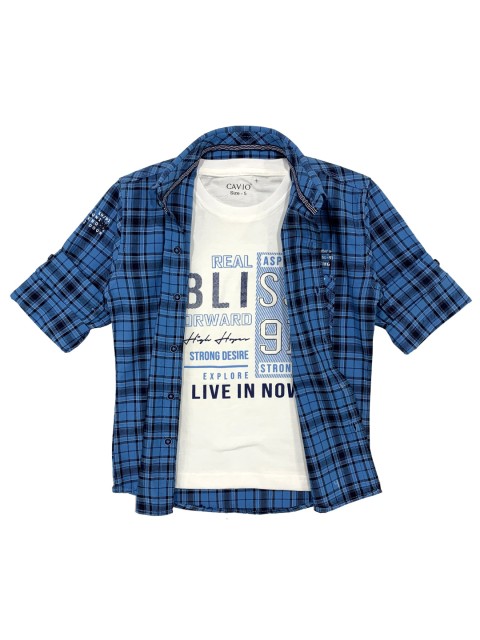 

CAVIO Boys Blue Tartan Checks Checked Casual Shirt