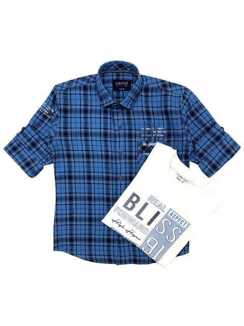 

CAVIO Boys Blue Tartan Checks Checked Casual Shirt
