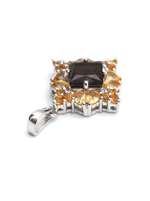 

HIFLYER JEWELS Rhodium-Plated Brown & Yellow Citrine Stone Studded Pendant