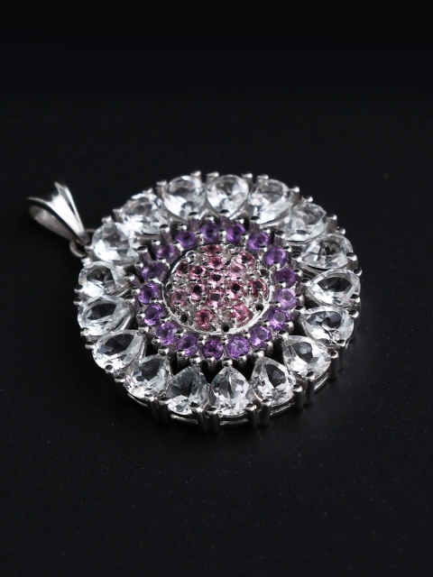 

HIFLYER JEWELS Sterling Silver & Rhodium-Plated Pink Tourmaline Studded Pendant