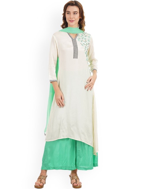 

Ethnicity Women Off White Embroidered Kurti with Palazzos