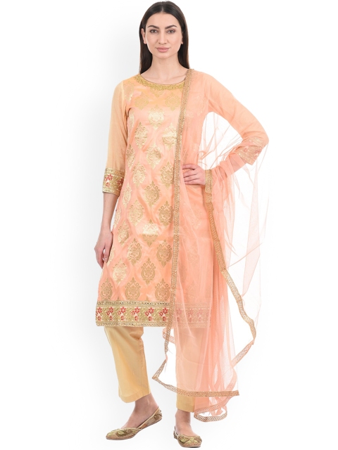 

Ethnicity Women Peach-Coloured Ethnic Motifs Embroidered Kurti Set With Dupatta