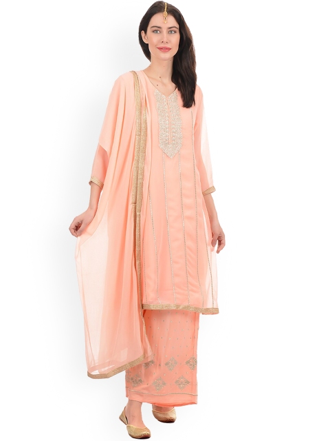 

Ethnicity Women Peach-Coloured Ethnic Motifs Embroidered Kurta Set With Dupatta