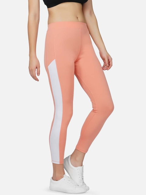 

IMPERATIVE Women White & Peach Colourblocked Slim-Fit Yoga Tights