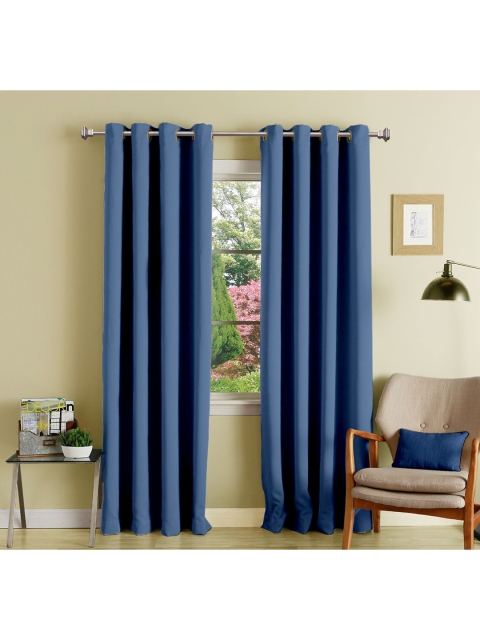 

Lushomes Blue Solid Single Black Out Long Door Curtain