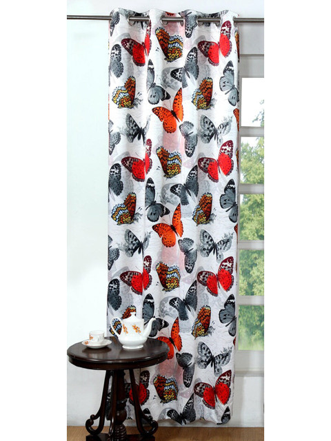 

Lushomes White & Orange Black Out Long Door Curtain