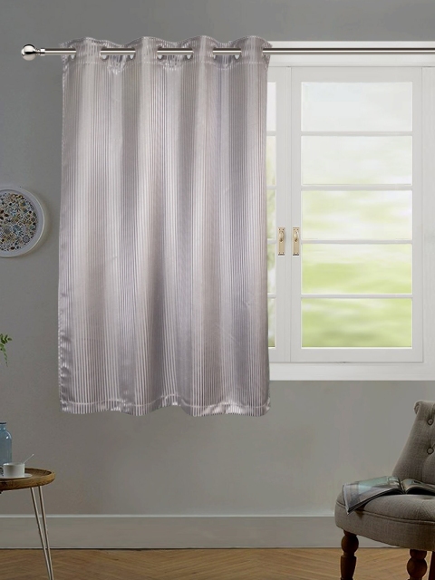 

Lushomes Grey Striped Blackout Single Window Curtain