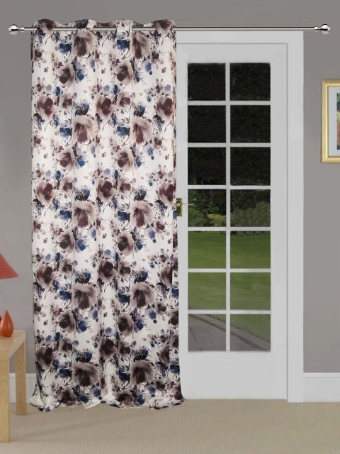 

Lushomes White & Blue Floral Black Out Door Curtain