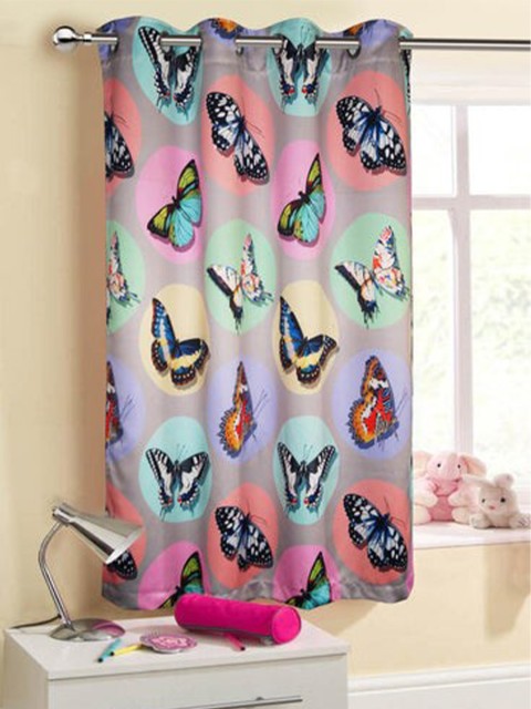 

Lushomes Pink & Blue Set Of 1 Quirky Black Out Window Curtain