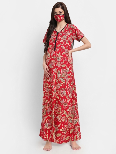 

Tiara Red Printed Maternity Nightdress With Cloth Mask