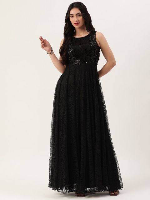 

TRENDY DIVVA Black Sequinned Embellished Maxi Dress