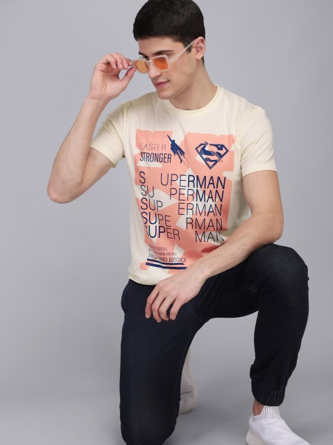

Free Authority Men Cream-Coloured Pure Cotton Typography Superman Printed T-shirt