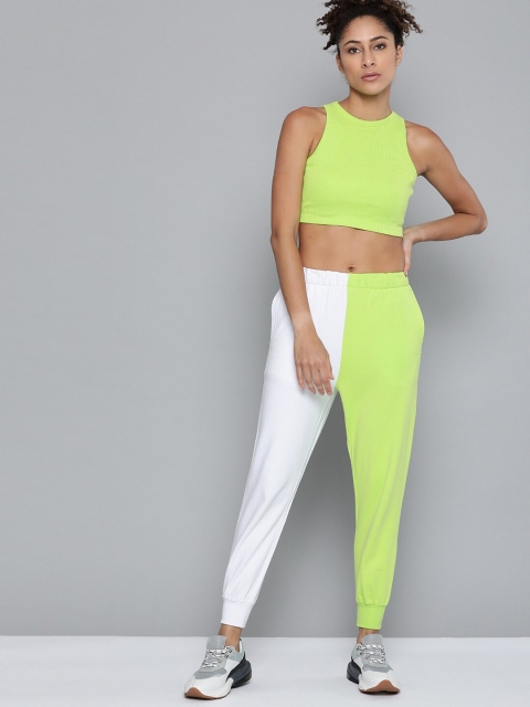 

VividArtsy Women Fluorescent Green & White Solid Cotton Tracksuits