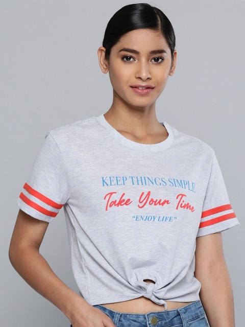 

VividArtsy Women Blue & Red Print Front Knot Crop Top