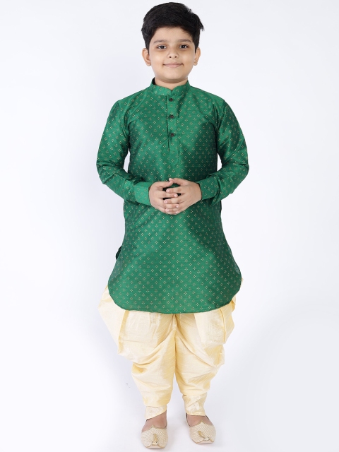 

NAMASKAR Boys Green Geometric Pathani Kurta