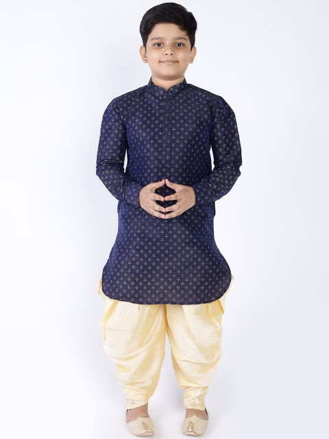 

NAMASKAR Boys Dupion Printed Kurta, Navy blue