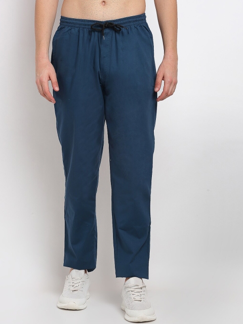 

JAINISH Men Teal Blue Solid Pure Cotton Track Pants