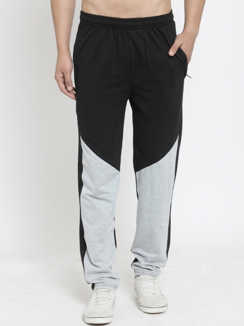 

JAINISH Men Black & Grey Colourblocked Pure Cotton Relaxed-Fit Track Pants