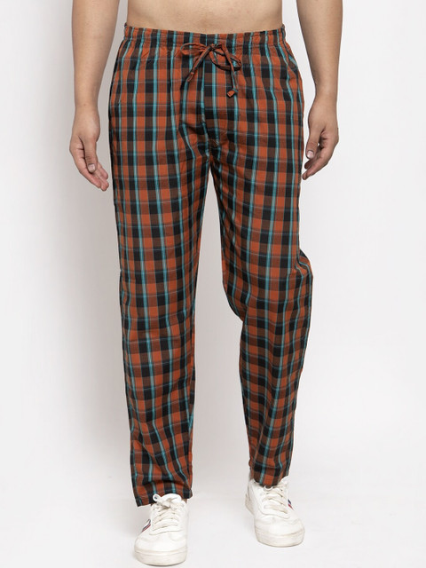 

JAINISH Men Orange & Brown Checked Track Pant