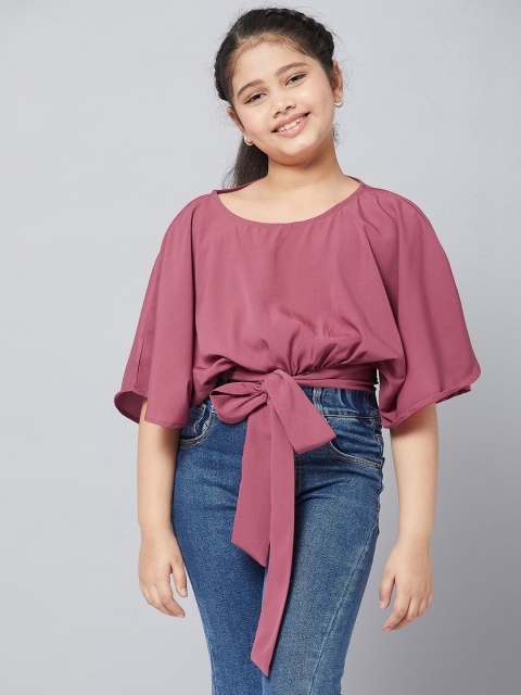 

Stylo Bug Mauve Crepe Cinched Waist Crop Top