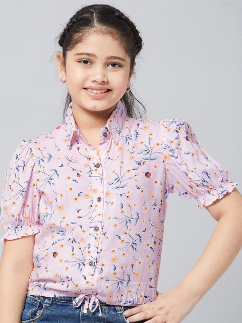 

Stylo Bug Girls Pink Floral Print Shirt Style Top