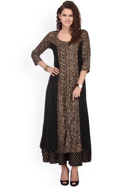 

Varanga Women Black & Gold Printed A-Line Kurta