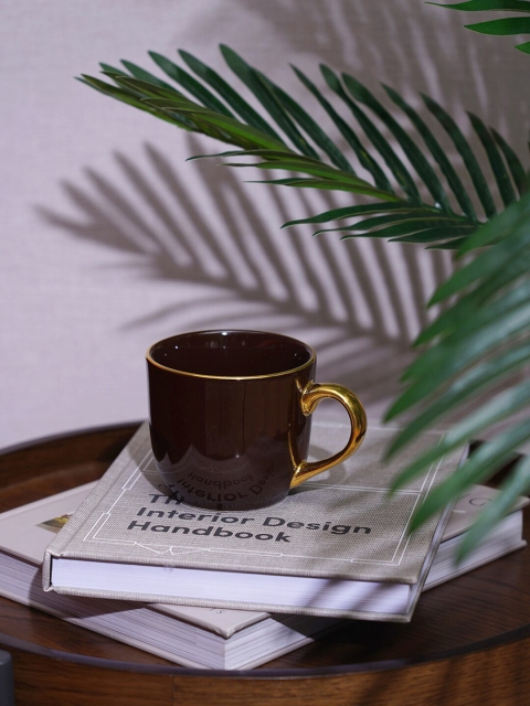 

Pure Home and Living Set Of 2 Brown Solid Porcelain Glossy Coffee Mugs