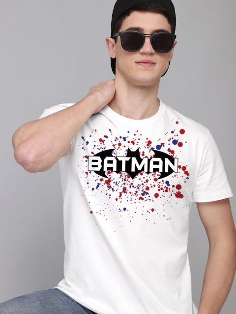

Free Authority Men White & Black Typography Batman Holi Printed Pure Cotton T-shirt
