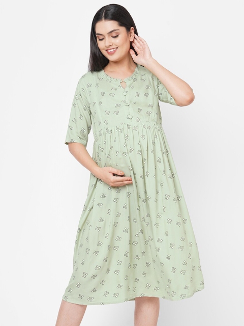 

Sweet Dreams Women Sage Green Floral Printed Maternity Nightdress