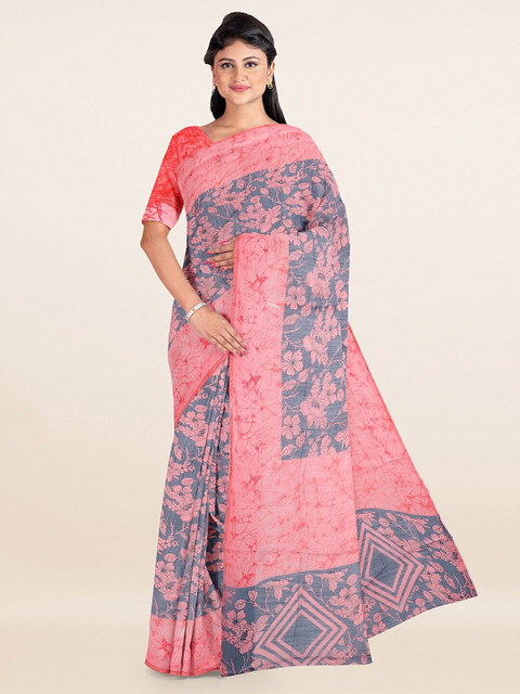 

Pothys Pink & Blue Floral Printed Saree