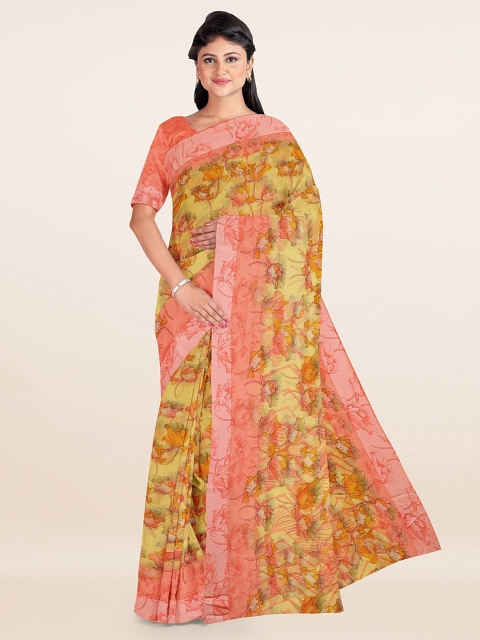 

Pothys Yellow & Pink Floral Saree