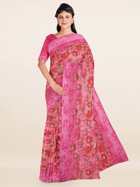 

Pothys Pink & Green Floral Printed Cotton Saree