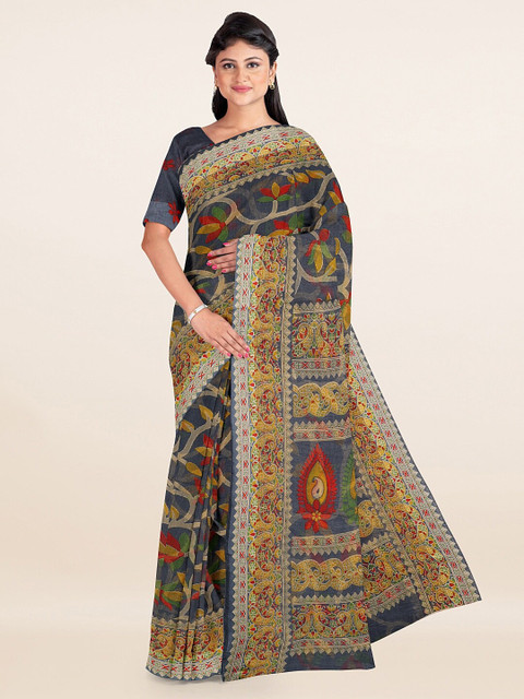 

Pothys Grey & Yellow Floral Saree