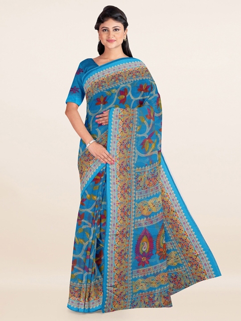 

Pothys Blue & Yellow Ethnic Motifs Printed Sarees