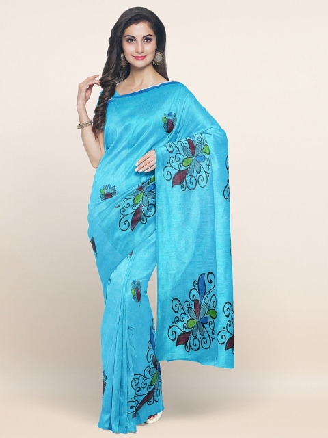 

Pothys Blue & Green Floral Pure Cotton Saree