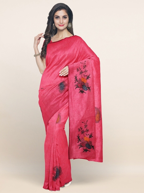 

Pothys Pink & Black Floral Pure Cotton Saree