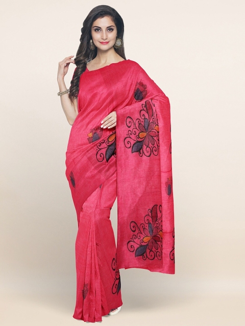

Pothys Women Pink & Black Floral Printed Pure Cotton Saree