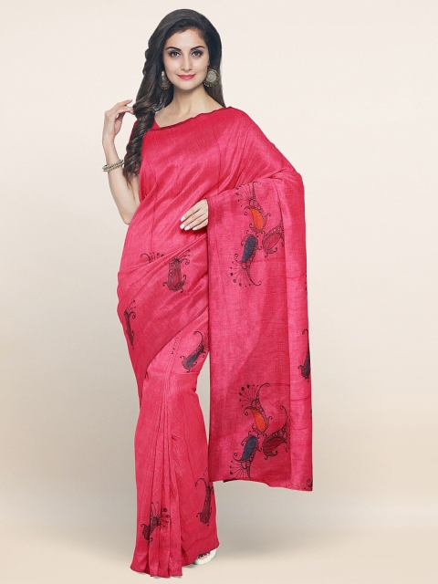 

Pothys Pink & Black Ethnic Motifs Pure Cotton Saree