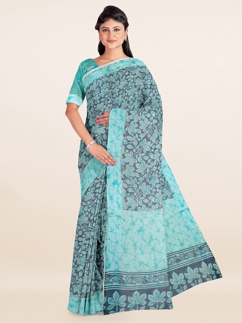

Pothys Blue & Grey Floral Printed Zari Saree