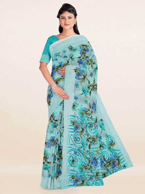 

Pothys Blue & Green Floral Printed Cotton Saree