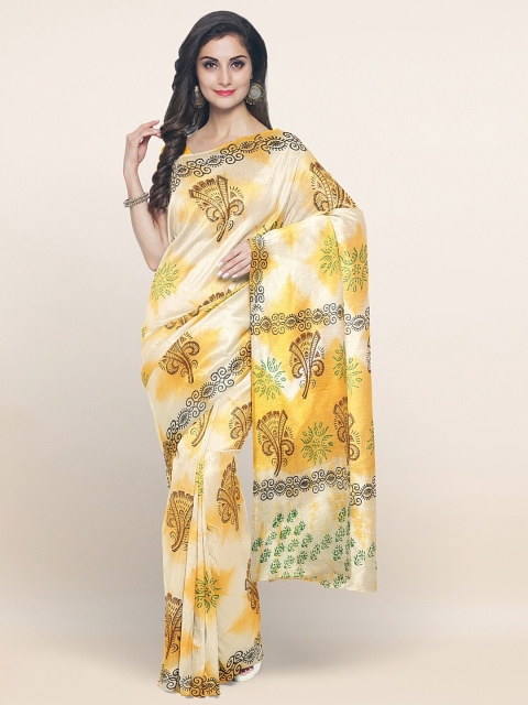 

Pothys Cream-Coloured & Yellow Tie and Dye Pure Cotton Saree