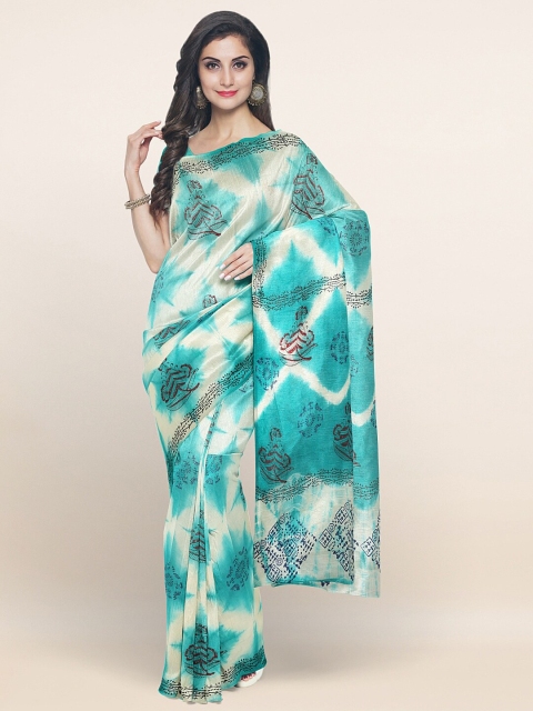 

Pothys Cream-Coloured & Turquoise Blue Ethnic Motifs Pure Cotton Saree